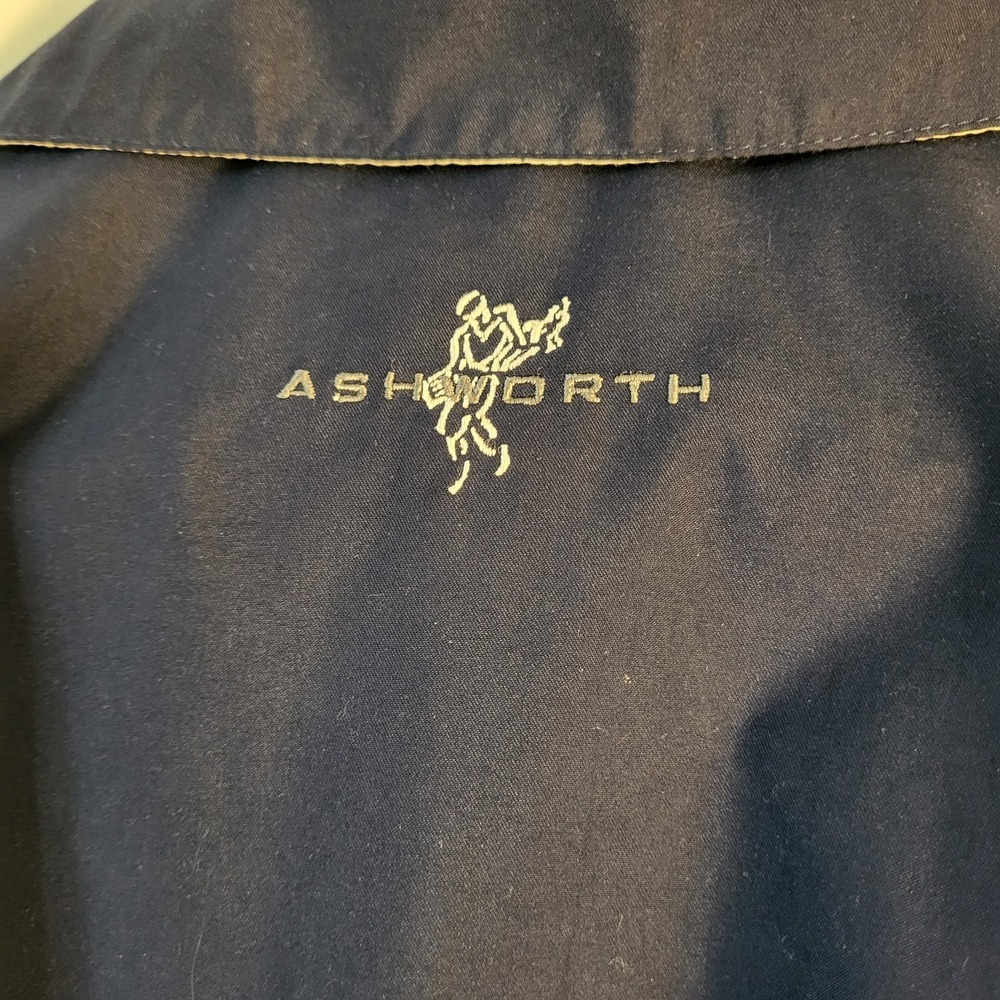 Ashworth Mens L Weather Systems Water Wind Resistant Navy Beige Full Zip Jacket